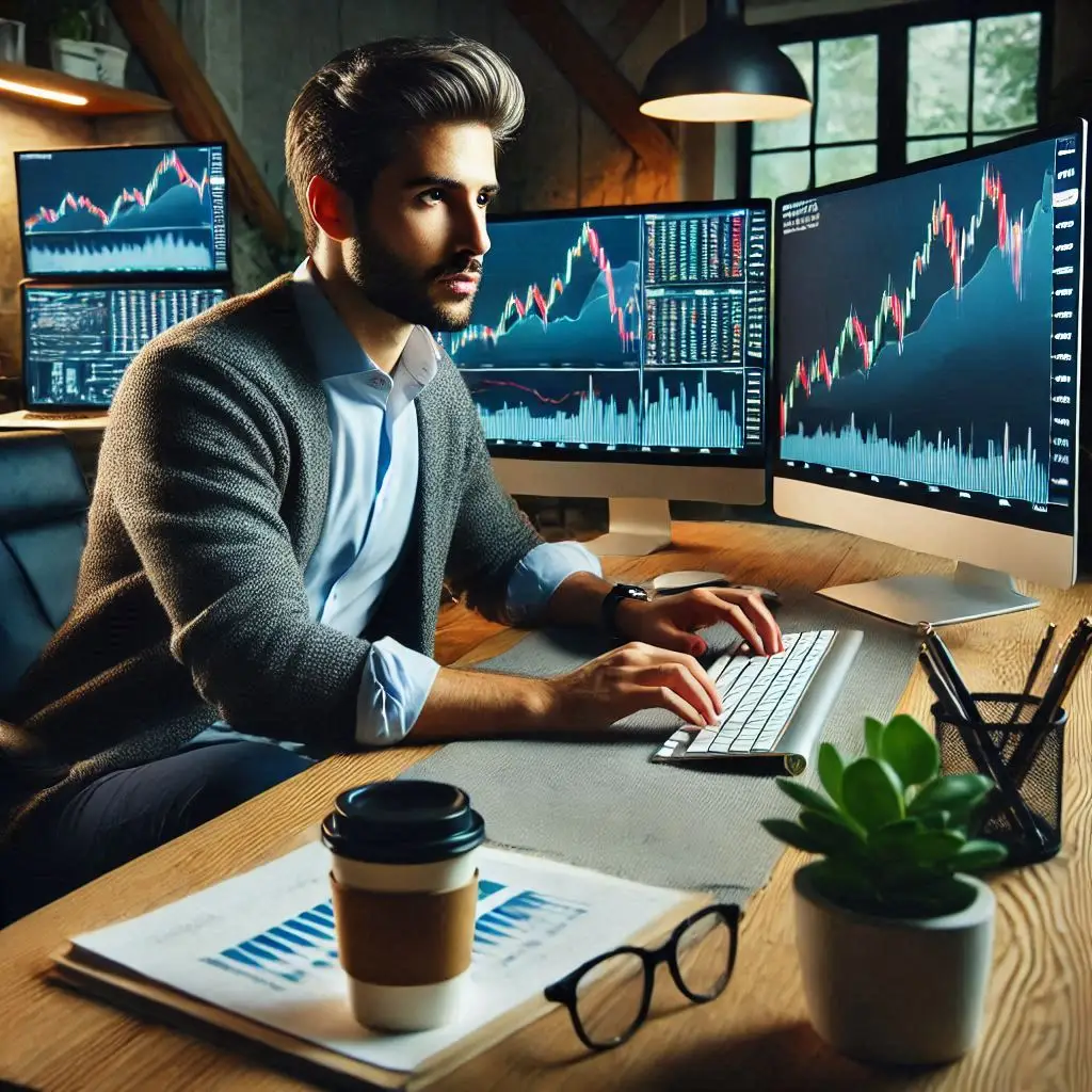 A-trader-working-from-home-managing-risk Início